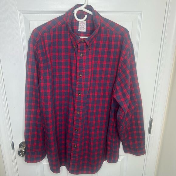 Brooks Brothers Flannel Size XL Red Grey 100% Cotton button-down - Picture 1 of 7